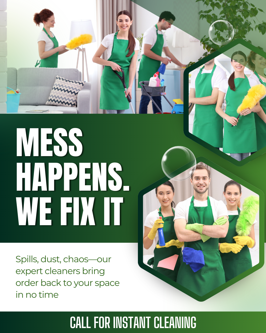 Professional house cleaner wiping kitchen counter