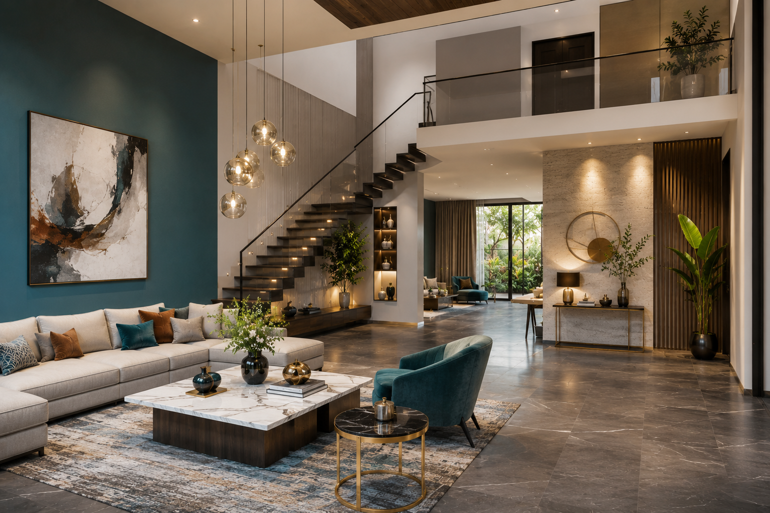 Beautiful living room content for interior design social media automation