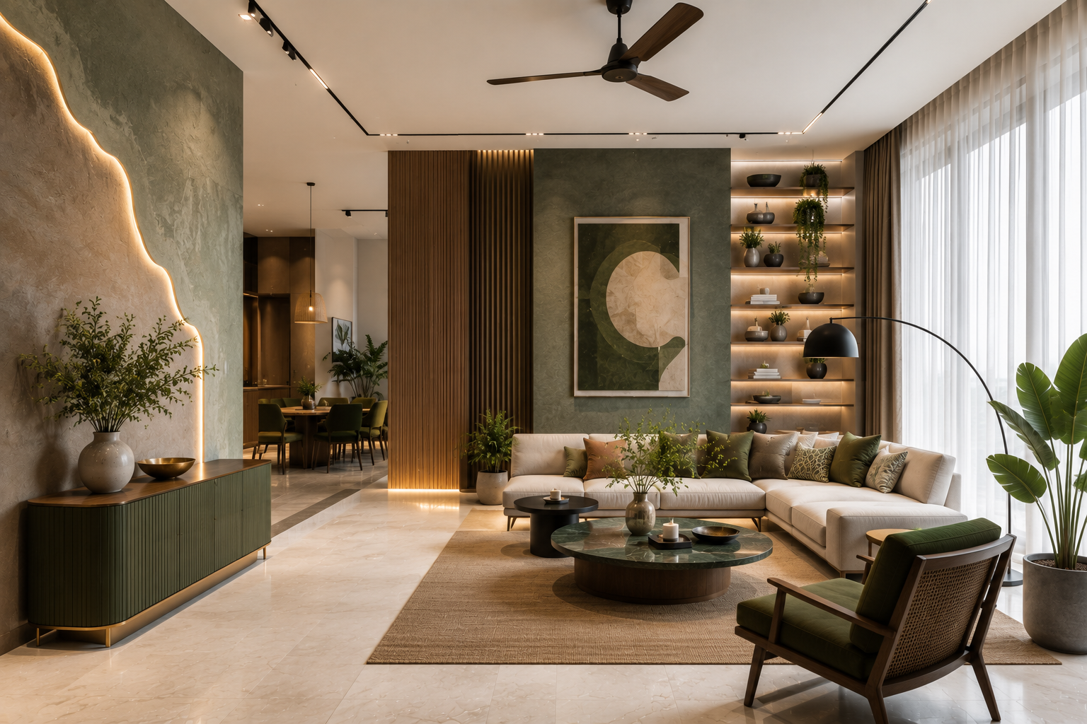 Designer styling a living room, promoted via automated interior social media content