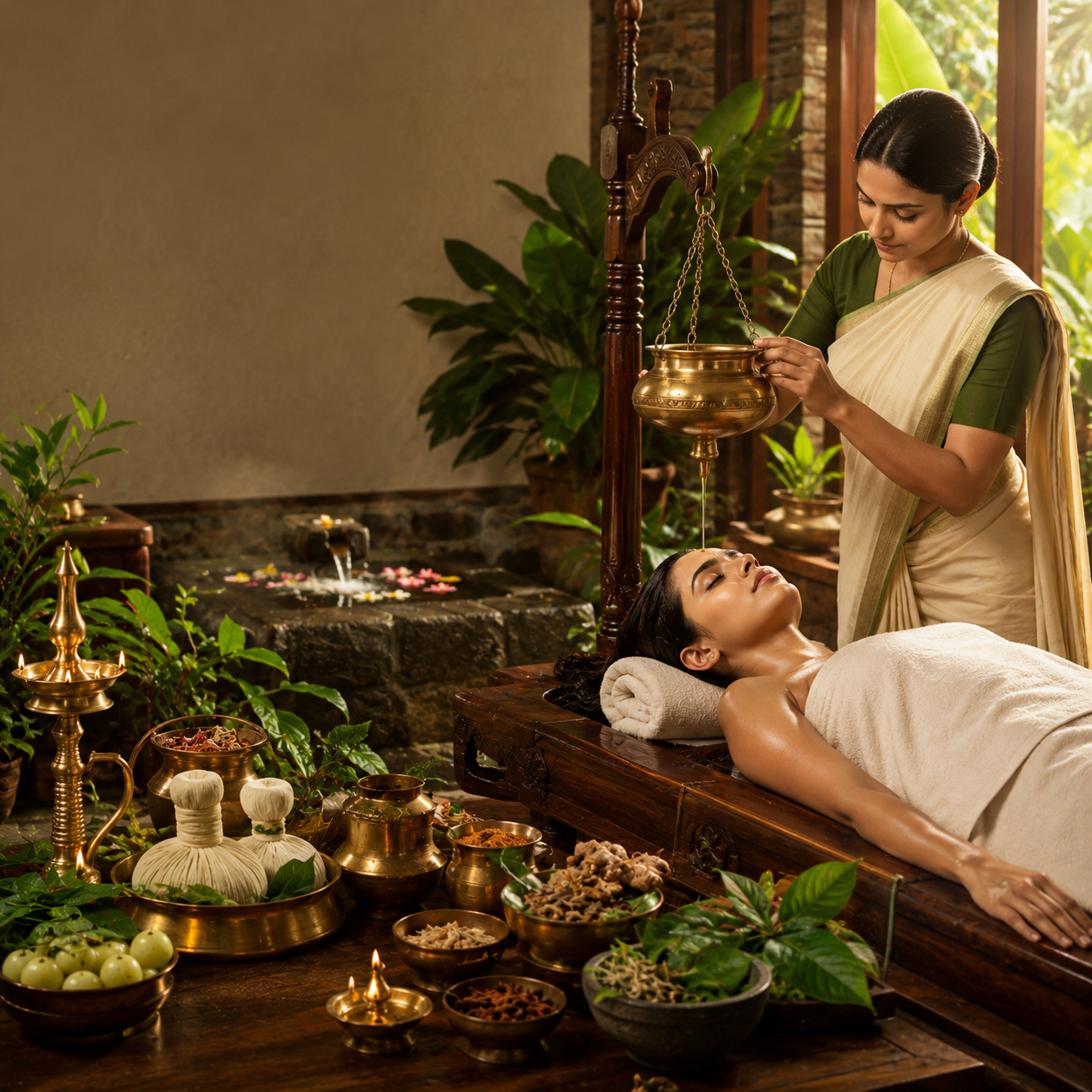 Nourishing Ayurvedic herbs, oils, and holistic wellness remedies