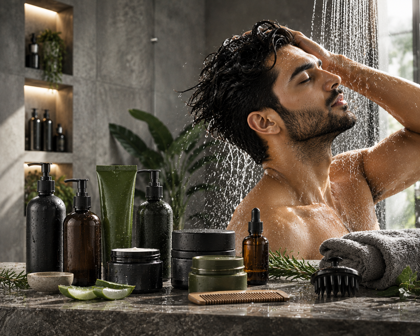 Barber applying hair product to man's hair for a clean professional look