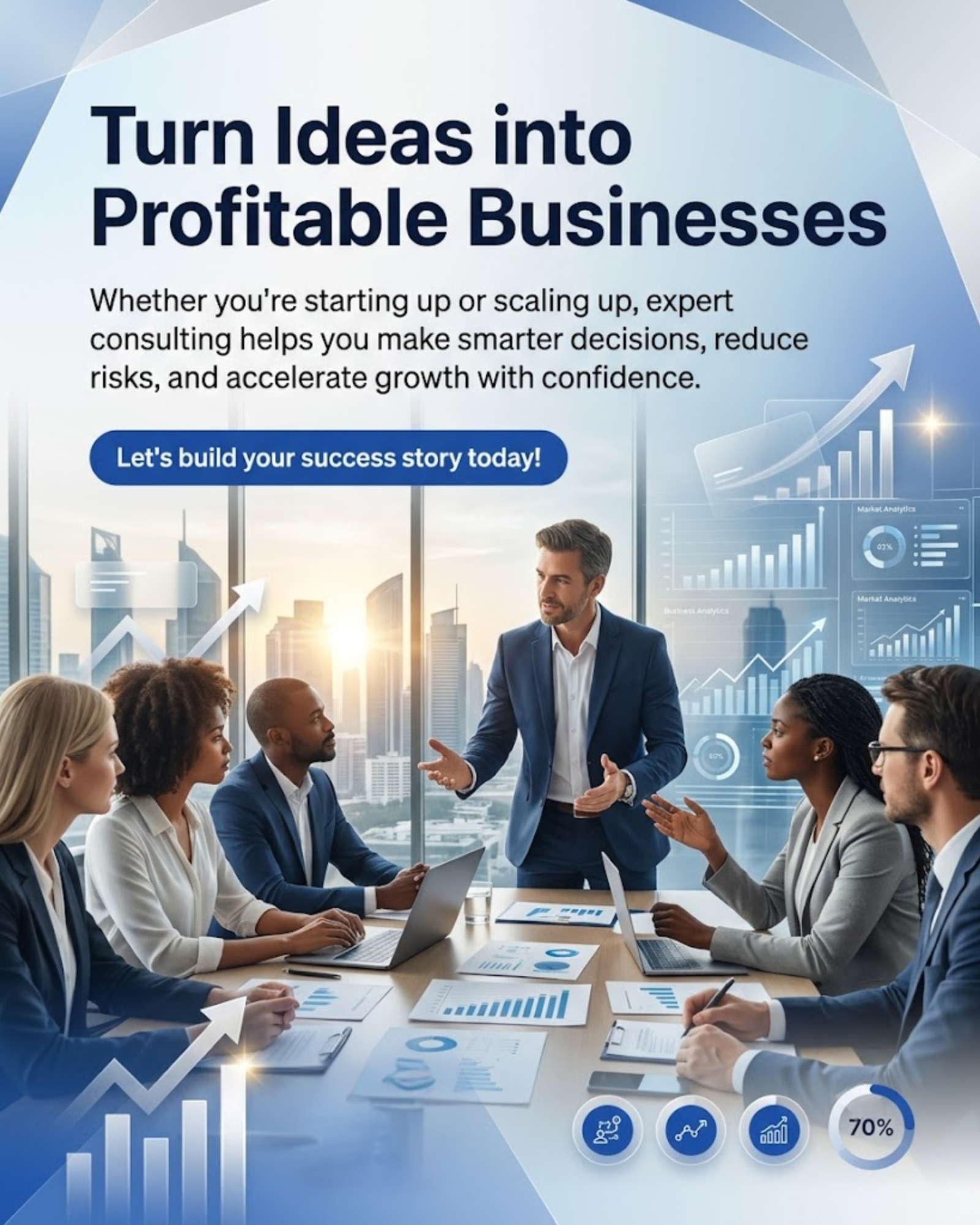 Consultant presenting business strategy in executive boardroom