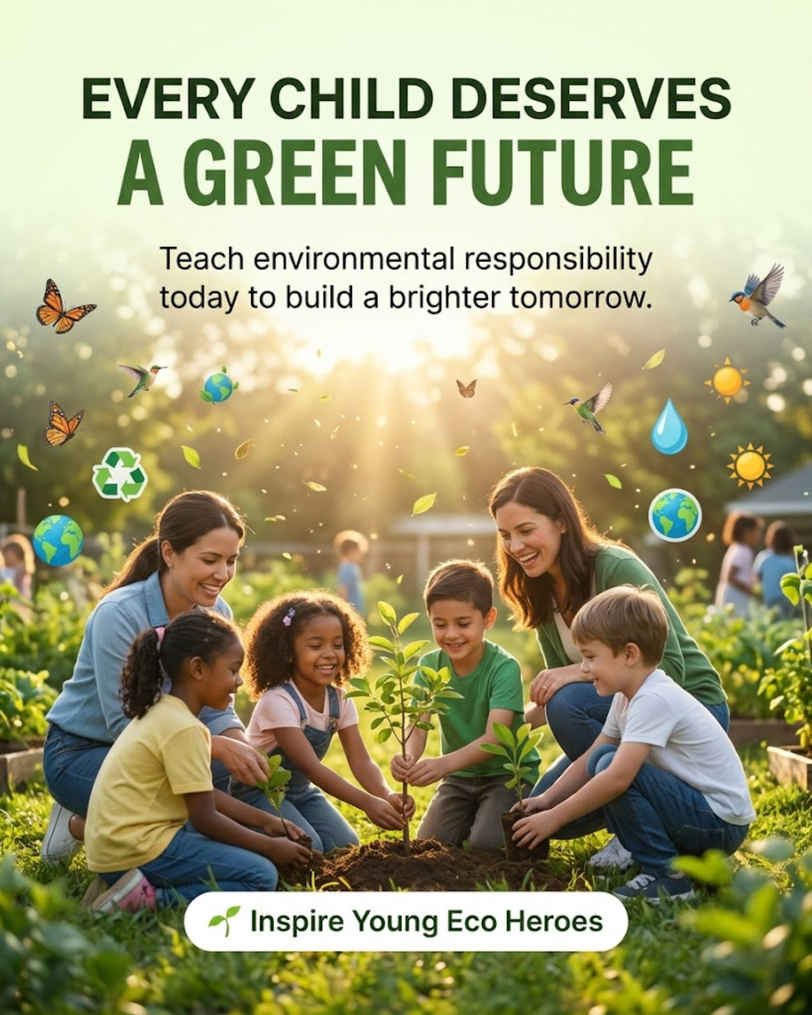 Environmental volunteers planting trees and restoring green forest
