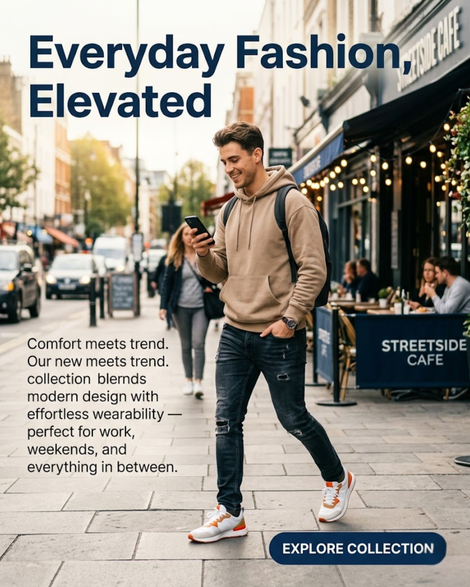 Barista preparing coffee, promoted via automated men s clothing social media content