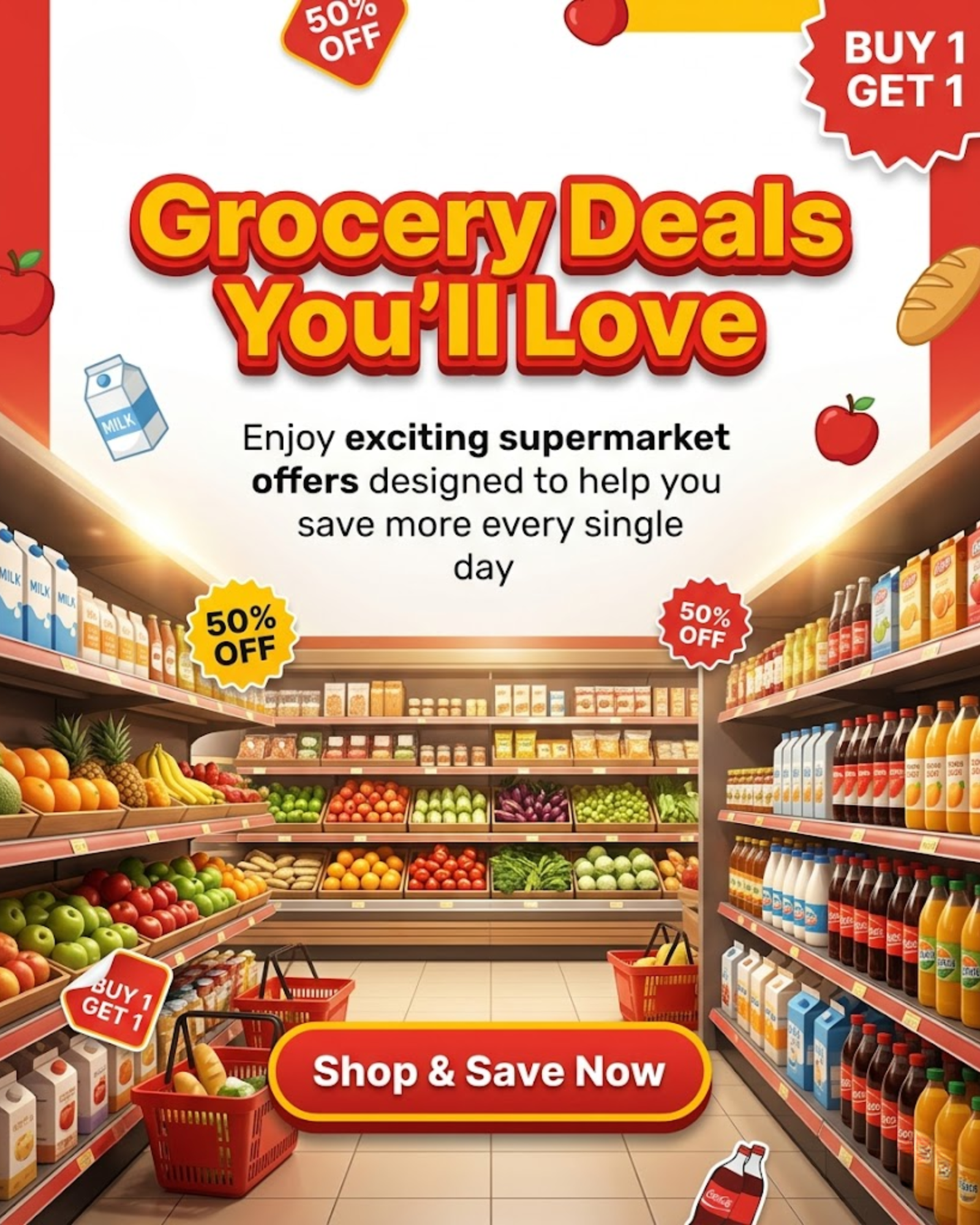 Fresh grocery deals promoted via automated supermarket social media content