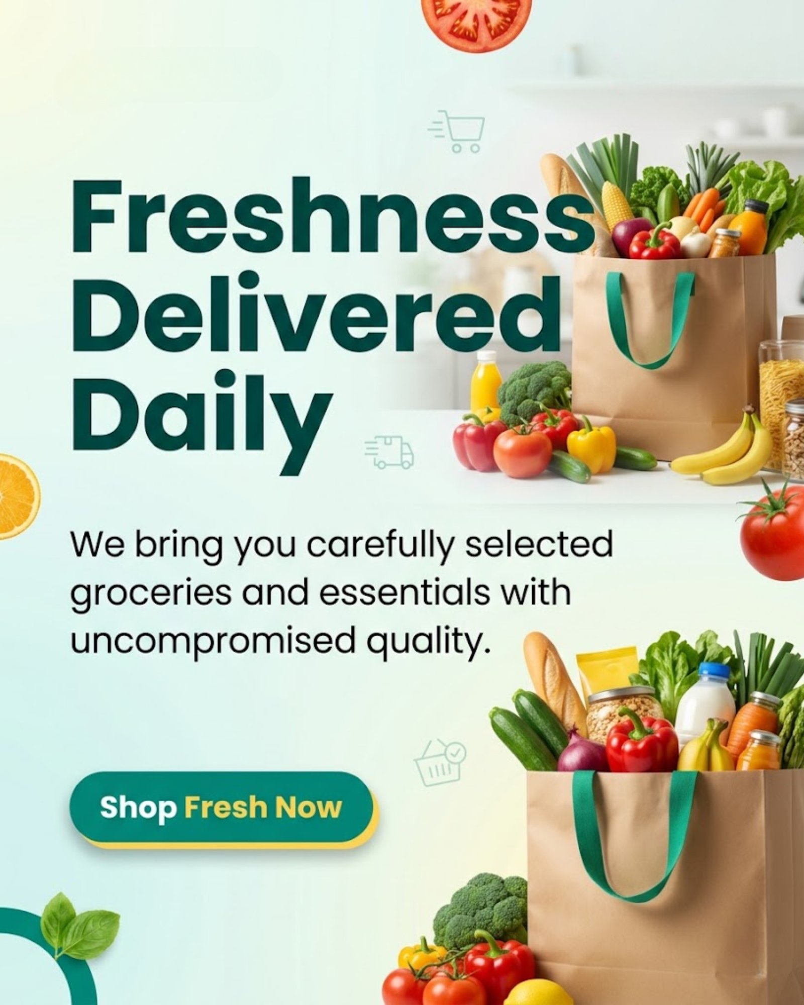 Automated social media content showcasing fresh supermarket produce and weekly grocery deals