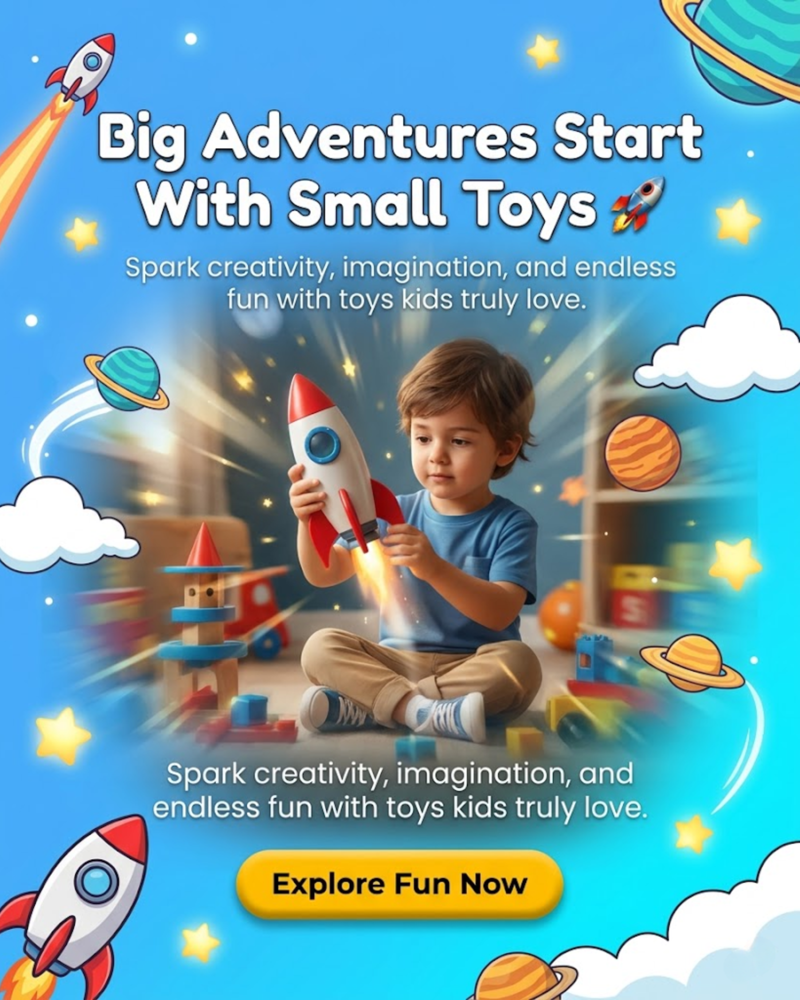 Kids playing with colorful toys promoted via automated social media content